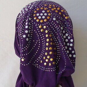 PURPLE Pre-Tied Stud Chemo Cap Slip On Bonnet Hijab Undercap #4